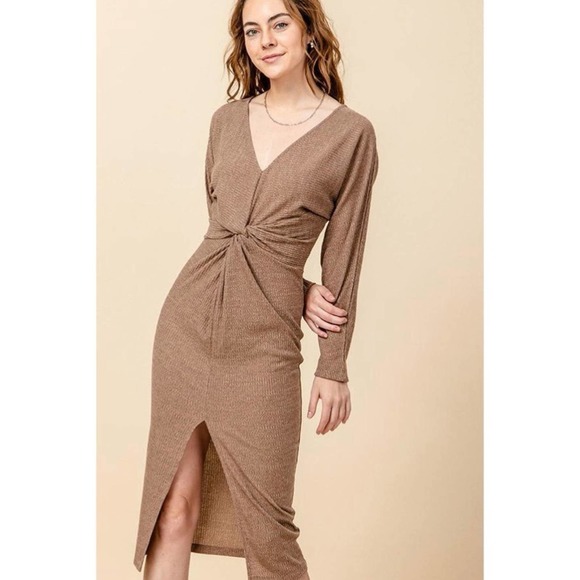 FAVLUX Dresses & Skirts - FAVLUX |‎ Ribbed Midi Twist Front Dress | S